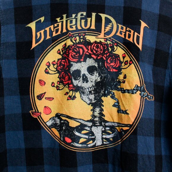 Grateful Dead Flannel Shirt Womens XS Blue Black Checkered Bertha Skull - Picture 5 of 5